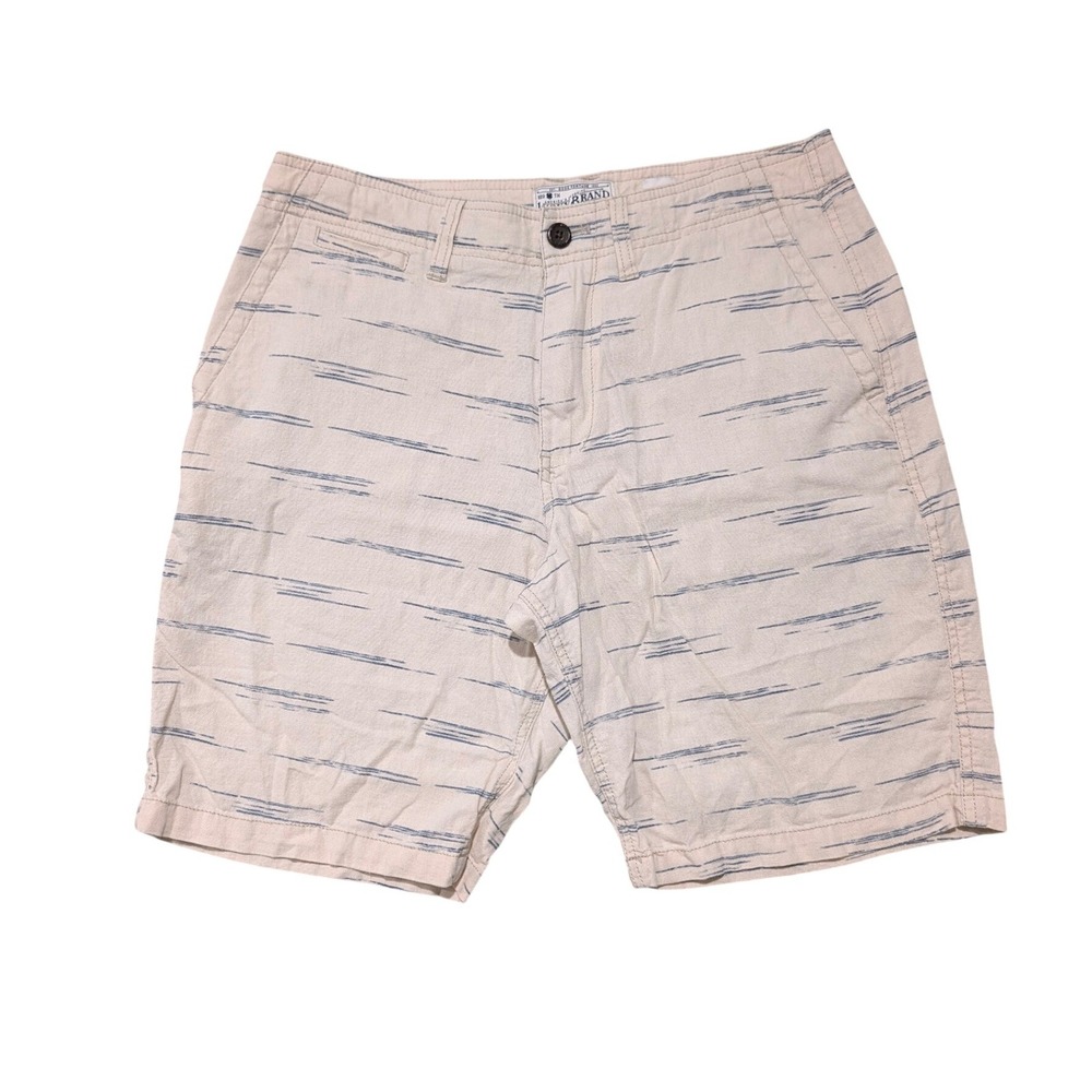 Lucky Brand Mens 32 Cream Blue Dash Stripe Flat Front Chino Shorts Summer Casual